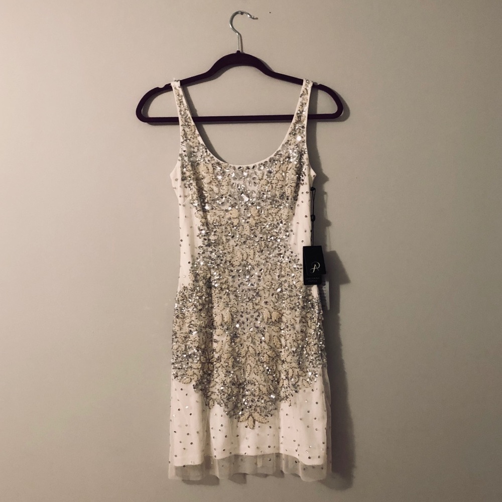Adrianna Papell Ivory Beaded Sequin Dress, Size 0